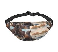 Sea lion on the rocks Boys large waist bag, travel crossbody waist bag, suitable for enjoying sports, running, cycling, travel, fishing