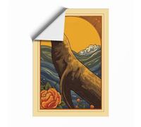 Sea Lion Under Golden Sun Coastal Unframed Wall Art Print A1 (84.1×59.4cm), Wall Decor for Living Room, Bedroom, Office & Home, Art Gift