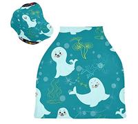 Sea Lions Fish Blue Stretchy Baby Car Seat Cover,Canopy Nursing Covers,Soft Breathable Windproof Scarf Changepad for Winter Infant Breastfeeding Boys