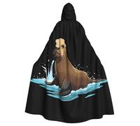Sea lions playing in the water Pattern Halloween Adult Hooded Cape Cloak for wear during Halloween, role-playing