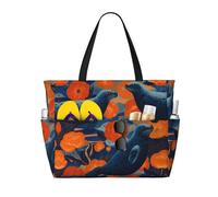 Sea Lions Print Large Waterproof Beach Tote Bag for Women with Zip and Pockets Foldable Handbag for Travel Pool Shopping Holiday Gym