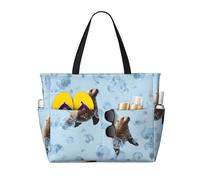 Sea Lions Print Large Waterproof Beach Tote Bag for Women with Zip and Pockets Foldable Handbag for Travel Pool Shopping Holiday Gym