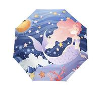 Sea Mermaid Automatic Foldable Umbrella UV Protection Auto Open Close Folding Sun Blocking Umbrellas for Travel Women Boys Girls