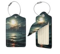 Sea Moon Luggage Tag for Suitcase PU Leather Suitcase Tag with Stainless Steel Loop and Address Card Baggage Tags Cute Bag Name Travel Tags ID Labels for Women Men 4 PCS