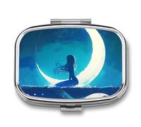 Sea Moon Mermaid Pill Case Box with 2 Compartment Medicine Vitamin Organizer for Purse Pocket 5.5x4cm