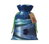 Sea Moon Print Drawstring Pouch For Gifts,Reusable Adorable Gift Bags,Perfect For Jewelry And More