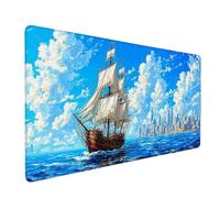 Sea Mouse Pad Boat Large Mouse Mat 70 x 30cm Desk Mat Large Non-Slip Rubber Base-Smooth Cloth Surface, Durable Stitched Edges Desk Pad for Gaming, Office, Computer Keyboard Accessories (Sea) 58822z