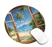 Sea Mouse Pad Tropical Tree Wood Window Scenic Beach Coastal Landscape Island Brown Blue Green Polyester Rubber Non-Slip Decorative Office Company Home Desk Computer Keyboard Mouse Mat Round 8x8 Inch