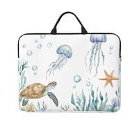 Sea Ocean Fish Laptop Case 14 Inch Turtle Starfish Laptop Bag for Women Men, Water-Resistant Business Computer Carrying Bag Shockproof Notebook Sleeve