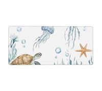 Sea Ocean Fish Mouse Mat Turtle Starfish Gaming Mouse Pad with Stitched Edges Non-Slip Large Desk Mat for PC Laptop Office Home Gamer 900x400x3mm Keyboard Mousepad