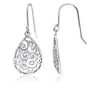 Sea of Ice Pear shape Filigree Mini Dangling Earrings for Women - Pear shape design Sterling Silver Earing - Elegant Filigree Trendy Jewelry, Metal