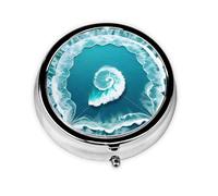 Sea of Love A Round Mini Pillbox with Three Compartments for Storing Vitamins, Fish Oil, and Nutritional Supplements.