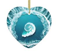 Sea of Love Ceramic Christmas Heart Pendant, The Pottery Piece is Available with Silk Thread