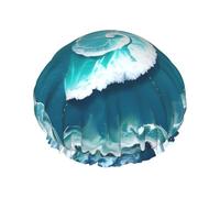 Sea of Love Print Shower Cap â€“ Double Layer Bath Hair Cap with Elastic Band Lining, Ideal for Home Spa, Hotel, and Travel