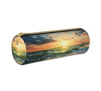Sea on the boards Pencil Case Leather Pencil Pouch Portable Stationery Organizer Pencil Holder Makeup Bag with Zipper Closure
