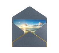 Sea On The Boards Print Horizontal Gold-Edged Pearl Greeting Card W/Envelope-Holiday,Birthday,Anniversary,Party(2pcs)