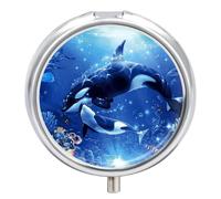 Sea Orca Travel Pill Organizer with Mirror Design 3-Compartment Round Pill Box for Purse, Pocket Metal Medicine Case for Vitamins, Supplements, Portable Small Pillcase