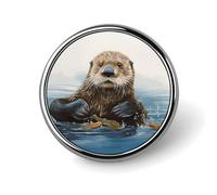 Sea Otter Badge Holder Personalized Round Badge with Picture Pin Aluminum Alloy Button Pin Exquisite Brooch Fashion Button Badges Clothes Decorative Pins