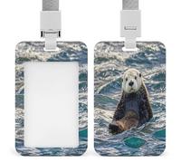 Sea Otter Badge Holder Waterproof Plastic ID Card Badge Holders with Lanyard Vertical Card Case Protector Pouch Clear Window Work Badges for Women Men