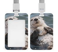 Sea Otter Badge Holder with Lanyards Retractable Vertical Plastic Id Badge Holder Name Key Card Holders Case for Teacher Nurse Doctor Office Gift for Coworkers