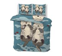 Sea Otter Bedding - Double Duvet Cover Set, Cartoons Reversible Bedding Set, Soft Microfibre Quilt Cover and 2 Pillowcases with Zipper Closure, Cute Sea Otter Bed Sets, Y-84