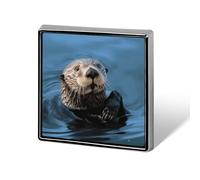 Sea Otter Brooch Pin Cute Button Badge Aluminum Alloy Button Pins Rectangle Lapel Pin Elegant Memorial Pins Square Brooches for Clothing Backpack Jackets Decoration