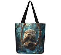 Sea Otter Canvas Tote Bag for Women, Dream Catcher Boho Feather Travel Bag,Nautical Sea Animals Reusable Cloth Cotton Bags Exotic Bohemian Decor