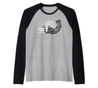 Sea Otter Cartoon American Flag Animal Raglan Baseball Tee