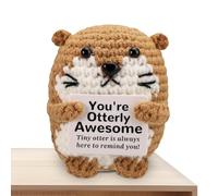 Sea Otter Cute Mini Animal Crochet with Positive Message Card, Positive Crochet Animals Emotional Support Crochets Positive Gifts Animals Dolls for Friends Coworkers Birthday Encouragement Party