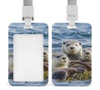 Sea Otter Family Badge Holder Hard Plastic Card Case Protector Pouch Name Key Card Holder Case for Office ID Credit Cards and Proximity Key Cards