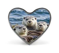 Sea Otter Family Buttons Pin Memorial Boutonniere for Wedding Groom Bride, Customize Lapel Heart Pin for Christmas, Men Women Costume Decorative Fashionable Brooches