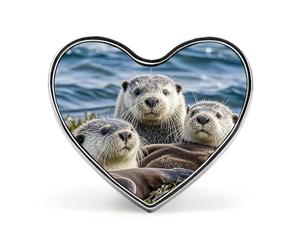 Sea Otter Family Buttons Pin Memorial Boutonniere for Wedding Groom Bride, Customize Lapel Heart Pin for Christmas, Men Women Costume Decorative Fashionable Brooches