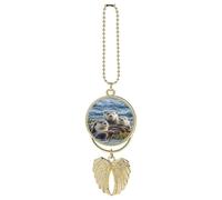 Sea Otter Family Car Hanging Ornament Rear View Mirror Pendant Cute Car Mirror Aesthetic Decor Funny Auto Pendant Auto Charms Gifts for Men Women Golden-style