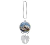 Sea Otter Family Car Hanging Ornament Rear View Mirror Pendant Cute Car Mirror Aesthetic Decor Funny Auto Pendant Auto Charms Gifts for Men Women Silver-style