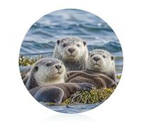 Sea Otter Family Cutting Board for Kitchen Mini Cheese Chopping Board Round Tempered Glass Chopping Block for Picnic Cutting Pizza Meat Fruit(7.9 Inch)