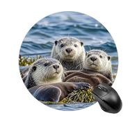 Sea Otter Family Mouse Pad Funny Round Mousepad Anti-Slip Rubber Mouse Mat Laptop Desk Accessories 7.8 X 7.8 Inch for Office and Home Use
