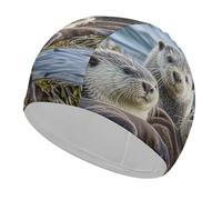 Sea Otter Family Swim Cap Unisex Adult Swimming Cap Non Slip Pool Hat Comfortable Durable Easy to Put On and Off Waterproof Swim Hat Keep Hair Dry