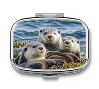 Sea Otter Family Travel Pill Organizer A Daily Pill Box for Supplements 2 Compartment Pill Case Convenient for Carrying and Storing Medicines Box