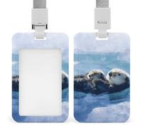 Sea Otter Floating Fashion ID Badge Holder Sliding Vertical Name Tag Card Protector with Lanyard