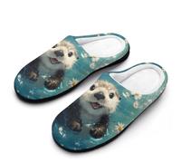Sea Otter Floating in Water Funny Men's Cotton Slippers Soft Non-Slip Rubber Sole House Slipper Indoor Outdoor