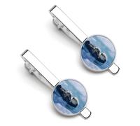 Sea Otter Floating Silver Tie Clip Suit Accessories for Men Necktie Bar Set Pin Business Wedding