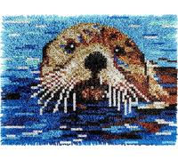 Sea Otter Latch Hook Kits Rug DIY Cushion Tapestry Making Crochet Hook Rug Making Kits with Color Preprinted Pattern Canvas Rug Cushion Carpet Needlework Crochet Kits 52x38cm (J98)