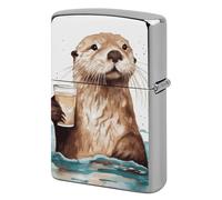 Sea Otter Lighter Case Metal Protective Cover with Double-Sided Art Design, Cool Lighters Pouch Shockproof Lighter Cover for Men Women Gifts, Lighters Not Included