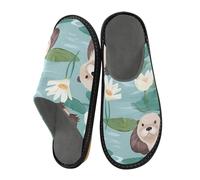 Sea Otter Lotus House Slippers for Women Men Warm Slippers House Shoes Indoor Outdoor Slippers