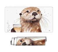 Sea Otter Mouse Pad Large Desk Mat XL PU Leather Desk Pad Waterproof Gaming Mousepad Easy Clean Desks Protector Mat Keyboard Mats, Writing Pads for Office Home 29.5 x 16 in
