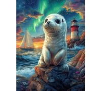 Sea Otter on A Rock by The Lighthouse 1000 Pieces Premium Jigsaw Puzzle Wildlife Pet Adult Jigsaws Educational Challenge Mental Exercise Wall Art Winter Durable Cardboard 1000 PCS