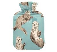 Sea Otter Pattern Hot Cold Water Bottle with Fleece Cover PVC Hot Water Bag 1 Liter