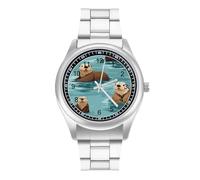 Sea Otter Pattern Quartz Watch Stainless Steel Wrist Watches for Men Women Easy to Read