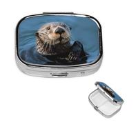 Sea Otter Pill Box 2 Compartment Round Metal Pill Case for Purse & Pocket, Portable Medicine Organizer Travel Pillbox Daily Pill Container Holder to Hold Vitamins, Fish Oil