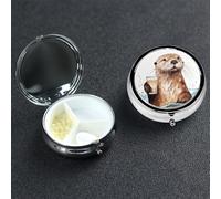 Sea Otter Pill Box 3 Compartment Round Metal Pill Case for Purse & Pocket, Portable Medicine Organizer Travel Pillbox Daily Pill Container Holder to Hold Vitamins, Fish Oil